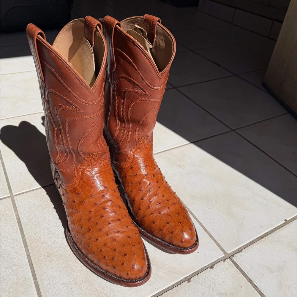 Tecovas Chestnut Ostrich-Style Western Boots